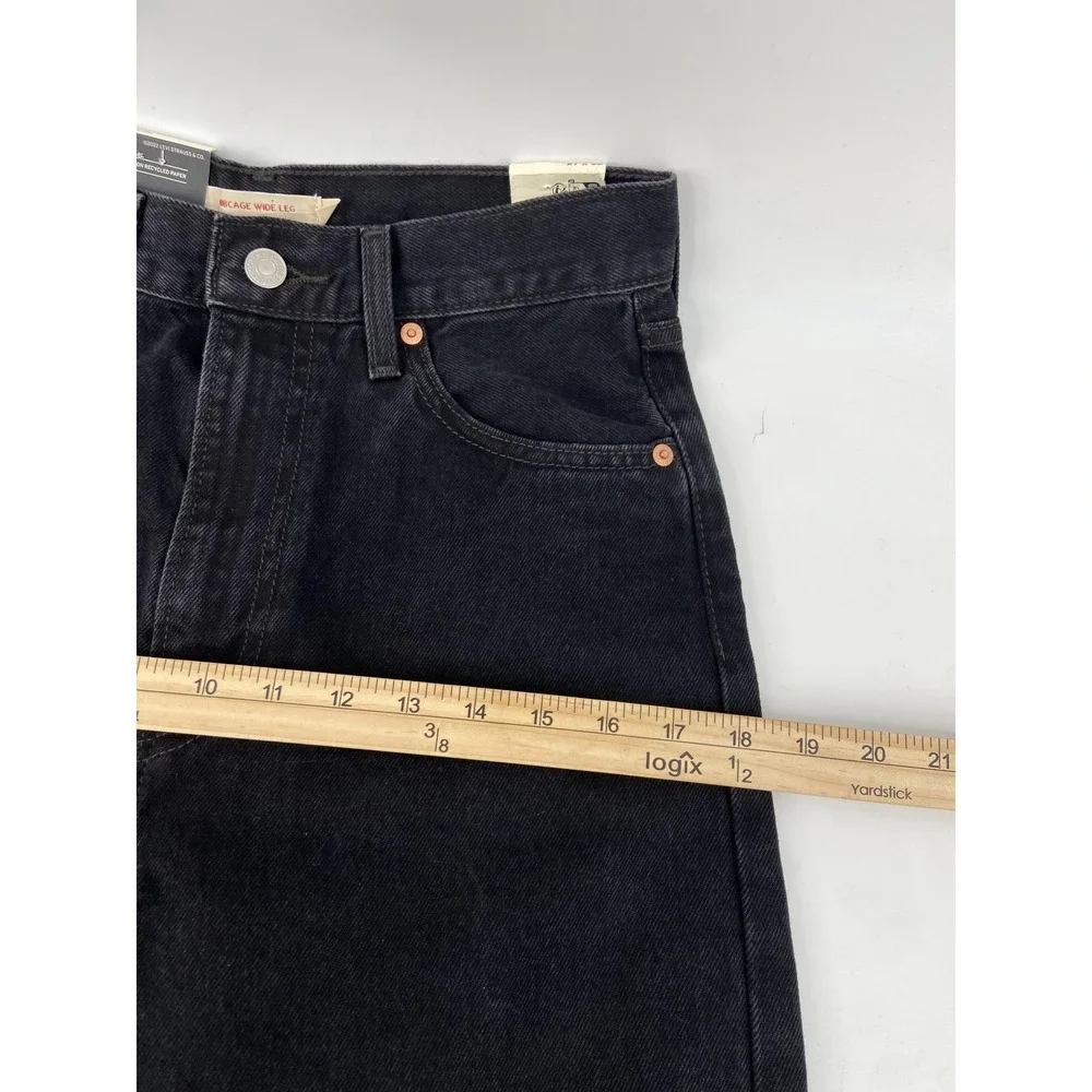 Levis Jeans Womens 27x32 Black Ribcage Wide Leg High Rise Denim Casual Premium - Picture 7 of 10